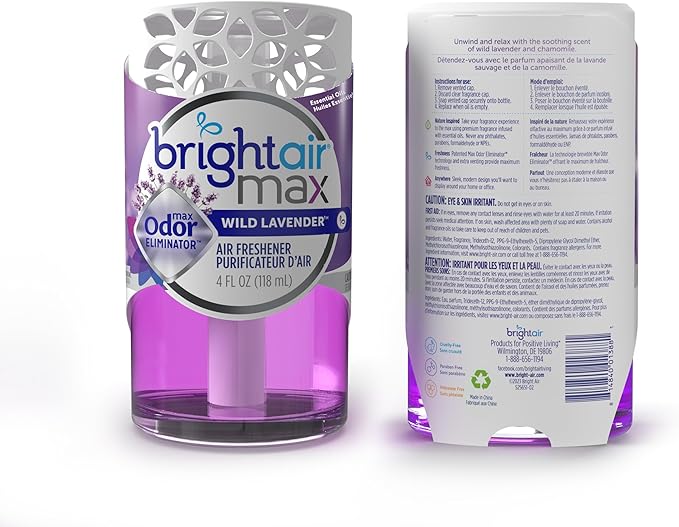 Bright Air Max 4 oz. Odor Eliminator Air Freshener for Medium-Size Spaces Wild Lavender Scent Case of 6 Lasts up to 60 Days Each