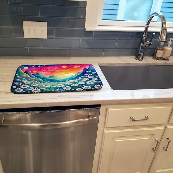 Caroline's Treasures DAC1427DDM Daisies in Color Dish Drying Mat Absorbent Dish Drying Mat Pad for Kitchen Counter Dish Drainer Mat for Countertop 14 x 21 Multicolor