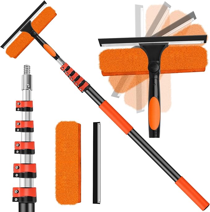 30FT High Window Cleaning Kit with Pole2 in 1 Window Squeegee for Window Cleaning5-24FT Professional Window Clean Pole Kit Include Replacement180°Rotatable Squeegee for Indoor/Outdoor High Windows