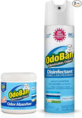 OdoBan Ready-to-Use Disinfectant and Harsh Smell Eliminator Air and Pet Aroma Freshener and Purifier Set of 2 14.6 Ounce 360-Degree Continuous Spray and 14 Ounce Scent Absorber Fresh Linen Scent