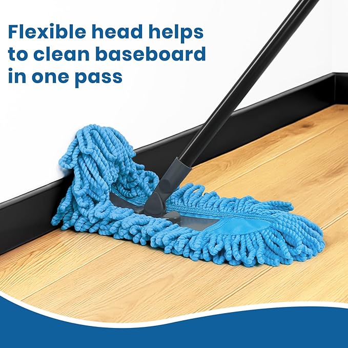 19 Inch Dust Mops for Floor Cleaning with 2 Mop Refill Pads Floor Duster with 58” Long Handle Microfiber Sweeper for Hardwood Tile Baseboard