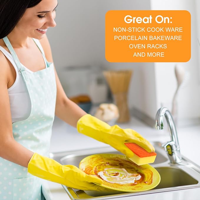 Tioncy 100 Pcs Individually Wrapped Sponges Bulk Kitchen Orange Non Scratch Scrub Sponges Dual Sided Cleaning Scrubber for Household Washing Dishes Pots Pans Sinks Stoves Appliances Car Bike