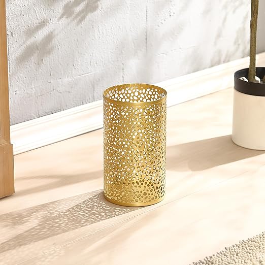 Metal Gold Trash Can Modern Gold Garbage Can for Office Cylindrical Metal Waste Basket for Bathroom Bedroom 7 D x 12 H