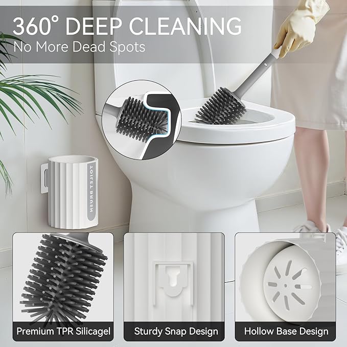 Stainless Steel Bathroom Trash Can and Toilet Brush Set1.6 Gallon Small Trash Bin with Press Type Lid White Bathroom Sets with Curtain and Liner for Bathroom