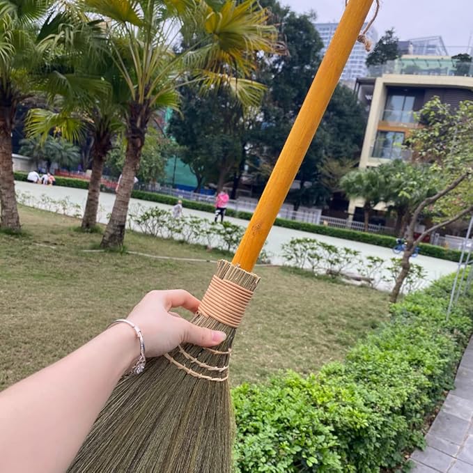 Handmade Whisk Sweeping Orange Broom - Vietnamese Straw Soft Broom - Brooms Decorative 12.2 Width 28.35 Length