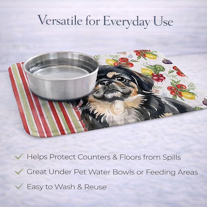 Caroline's Treasures Black and Tan Pekingese Vegetables Dish Drying Mat Absorbent Dish Drying Mat Pad for Kitchen Counter Dish Drainer Mat for Countertop 14 x 21 Multicolor