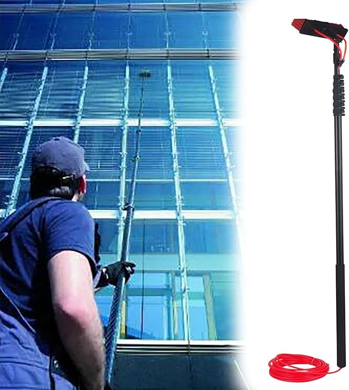 High Window Cleaning Brush with Telescoping Rod Water Fed Pole and 180° Rotatable Head Solar Panel Cleaner for House Siding/Trucks Glass 19.7ft Pole