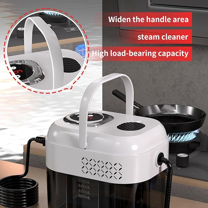 Pressurized Steam Cleaning Machine Handheld Steam Cleaning Machine with 1700ml Water Tank &amp LCD display 6 Gear Adjustment Suitable for Kitchen Bathroom Floor Tile Gap Cleaning
