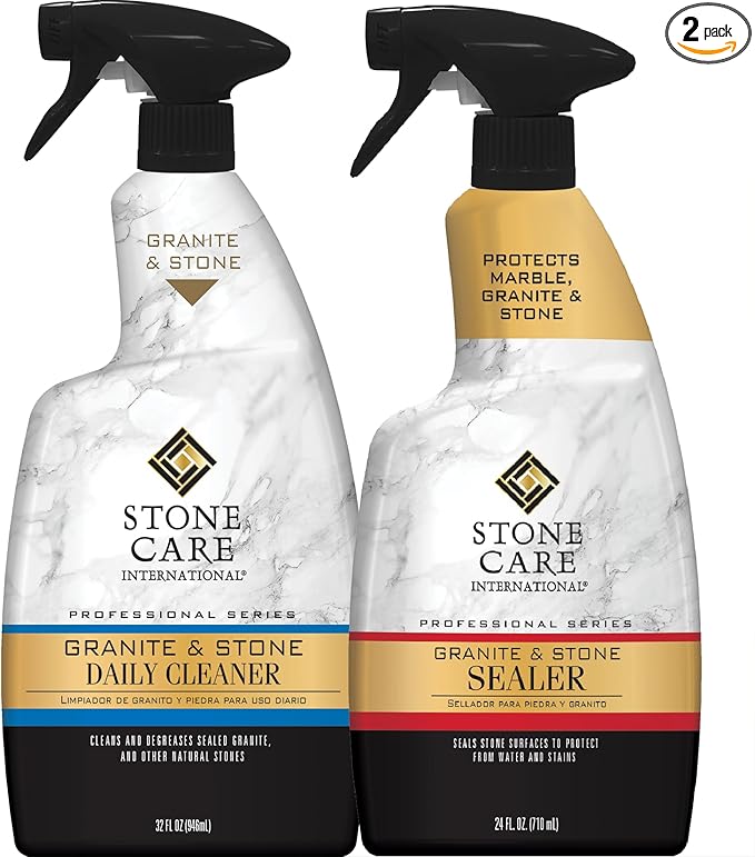 Stone Care International Daily Cleaner/Polish &amp Sealer Stone Care Kit for Granite Quartz Quartzite Limestone Countertops - No residue Superior Protection