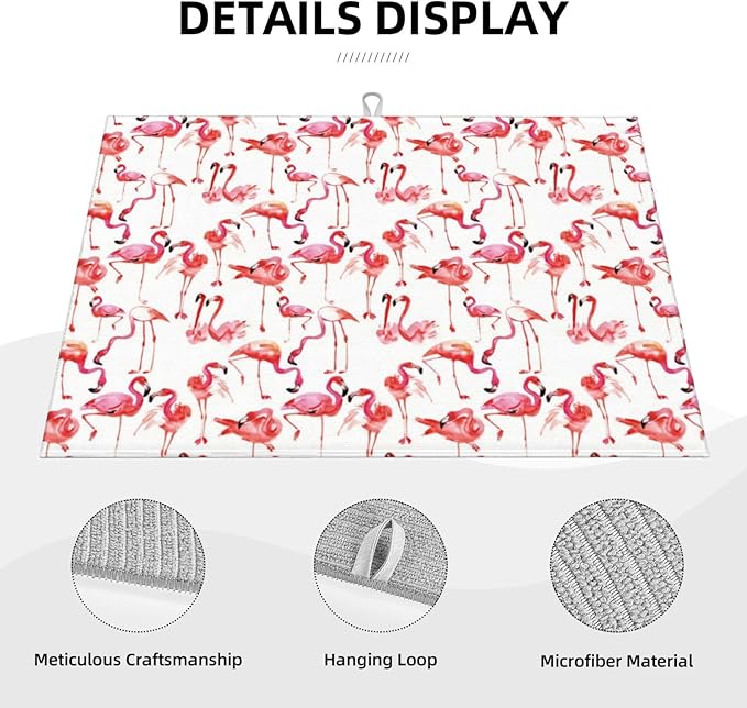 Cute Pink Flamingo Dish Drying Mat For Kitchen Counter Super Absorbent Microfiber Dish Drying Pad Kitchen Gadgets For Easy Clean Multi-Use Large 18x24