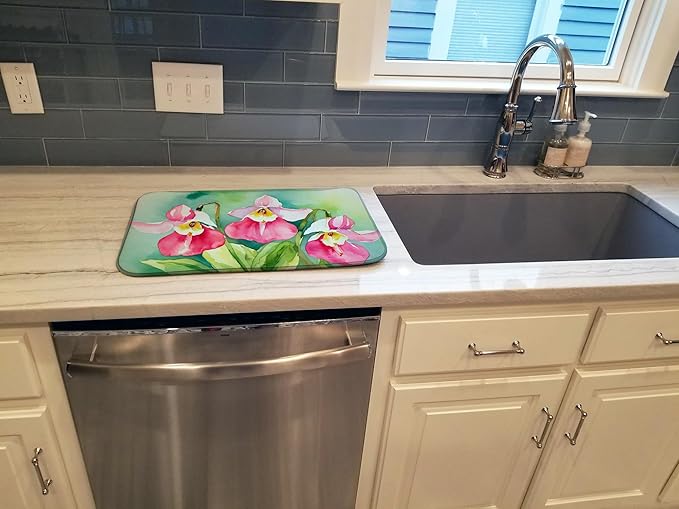 Caroline's Treasures DAC1673DDM Minnesota Pink and White Lady�s Slippers in Watercolor Dish Drying Mat Absorbent Dish Drying Mat Pad for Kitchen Counter Dish Drainer Mat for Countertop 14 x 21 Mult