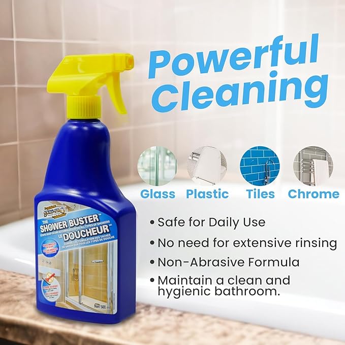 Shower Cleaner Buster Spray - all Types of Surfaces Shower Glass Cleaner Stop Soap Scum &amp Water Stain (2 x 500 ML / 16.9 OZ)