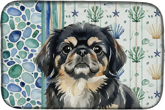 Caroline's Treasures Black and Tan Pekingese Coastal Sea Glass Dish Drying Mat Absorbent Dish Drying Mat Pad for Kitchen Counter Dish Drainer Mat for Countertop 14 x 21 Multicolor