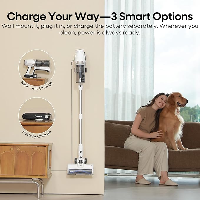 ElecKeys Cordless Vacuum Cleaner 580W 48KPA 65Mins Vacuum Cleaners for Home Self-Standing Anti-Tangle Vacuum with LED Display Rechargeable Lightweight Cordless Vacuum for Floors/Pet Hair/Carpets