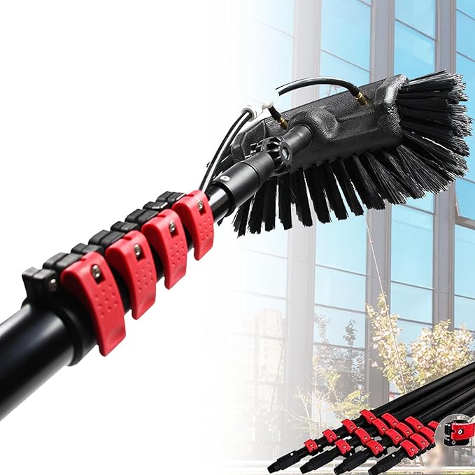Clean Photovoltaic and Solar Panels Window Cleaning Glass Wall Cleaning 3.6-12m Cleaning Kit Equipment with Scraper Window Extension Rod Cleaning (29cm Five-Sided Brush Head)3.6M/12FT