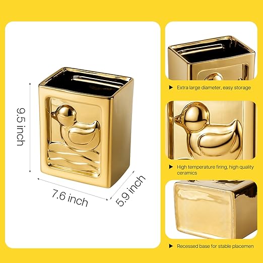 Gold Trash Can - 7L/1.85Gallon Ceramic Waste Basket Decorative Duck Small Garbage Can for Kitchen Bathroom Bedroom Office Multi-Purpose Storage Bin