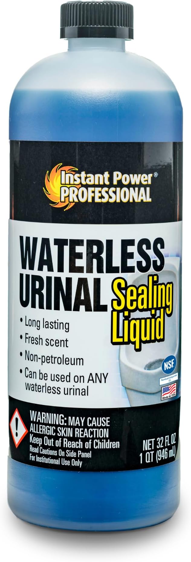 Instant Power Professional Waterless Urinal Sealing Liquid – Cleaner and Deodorizer Ready to Use Neutral pH 32 Fl Oz