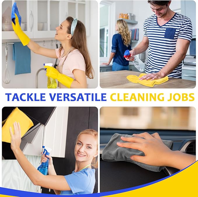 Nuenen Microfiber Cleaning Cloths for Cars 16 x 16 Inch Ultra Absorbent Car Towels Drying Reusable Cleaning Supplies House Kitchen Window Microfiber Towel(Blue Gray Yellow60 Pcs)