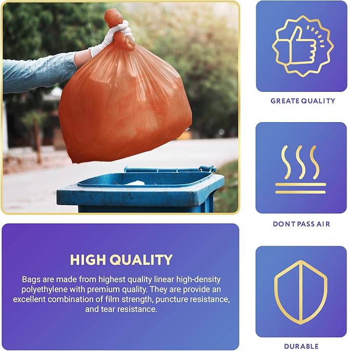 APQ Outdoor Trash Bags Large 43 x 47 Pack of 100 Orange Trash Can Liners Thin 2 Mil Polyethylene Big Garbage Bags Unscented Leakproof Waste Basket Bags 56 Gallons Kitchen Waste Basket Liner