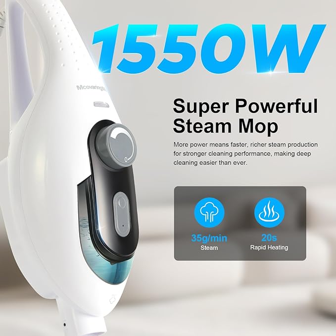 11-in-1 Steam Mop 1550W Powerful Handheld Steam Cleaner 260°F Multi-Functional Floor Steamer with 21.3FT Cord for Floors Hardwood Tiles Grout Windows Kitchen Bath Adjustable (White)