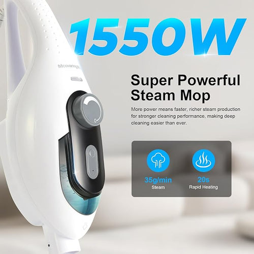 11-in-1 Steam Mop 1550W Powerful Handheld Steam Cleaner 260°F Multi-Functional Floor Steamer with 21.3FT Cord for Floors Hardwood Tiles Grout Windows Kitchen Bath Adjustable (White)