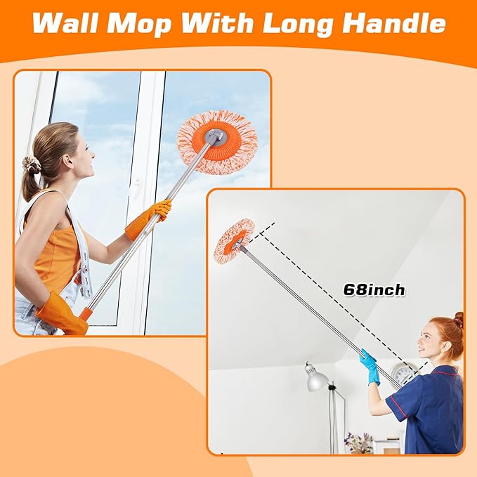 Wall Mop Primium 68” Wall Cleaner High-Quality Baseboard Cleaner Professional-Grade Baseboard Cleaner Tool with Handle Superior Quality Dust Mop Efficient Ceiling Fan Cleaner Duster