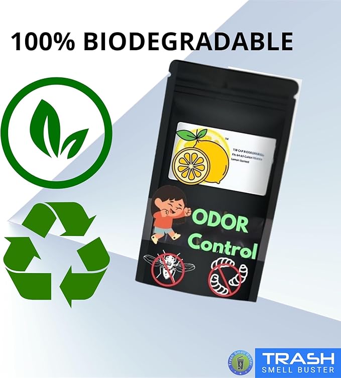 Trash Can Smell Eliminator Cover Odor Eliminating Bag with Optional Straps Lemon Scented Durable Chemical Free 64 Gallon 2 Pack