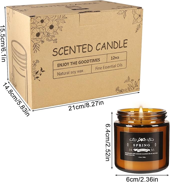 Scented Candle Set 12 Pack Candle for Home Scented Odor Eliminating Stress Relief Long Lasting Soy Wax Gift Set