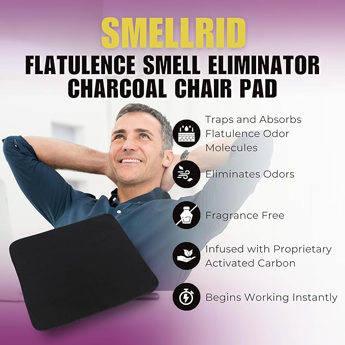 SmellRid Activated Carbon Chair Pad – 16” x 16” Flatulence Deodorizer Seat Cushion – Activated Charcoal Odor Absorber Seat Pad for Office Chair Home Office Seating Car Seats &amp Everyday Odor Cont