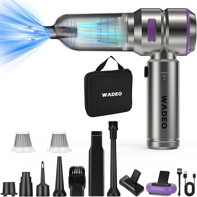 WADEO Handheld Vacuum Cordless 4-in-1 21000PA Brushless Car Vacuum &amp 210000RPM Air Duster 7500mAh Battery Air Blower Wireless Handheld Vacuum for Car Office and Home Cleaning