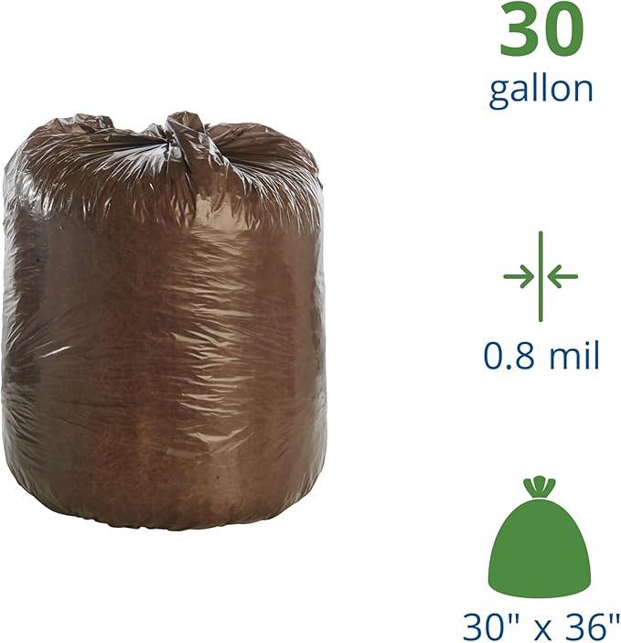 Stout by Envision 30 Gallon 30 x 36 Controlled Life-Cycle Plastic Trash Bags 60 Bags Per Case Brown Made in America (G3036B80)