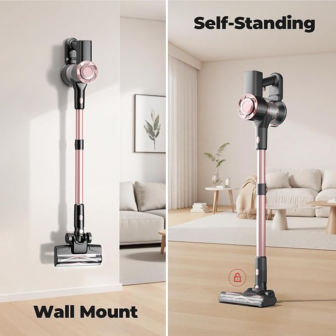 Cordless Vacuum Cleaner Powerful Lightweight Stick Vacuum with Self-Standing Anti-Tangle 8-in-1 Rechargeable Vacuum Cleaners for Home Hardwood Floors Carpet Pet Hair