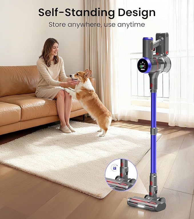 Cordless Vacuum Cleaner 550W 45kPa 65Mins Vacuum Cleaners for Home with LED Display Self-Standing Stick Vacuum with Anti-Tangle Brush Rechargeable Vacuum Cordless for Pet Hair/Carpet/Floor