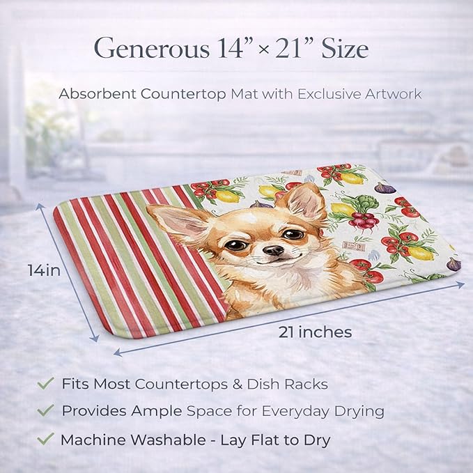 Caroline's Treasures Fawn Chihuahua Vegetables Dish Drying Mat Absorbent Dish Drying Mat Pad for Kitchen Counter Dish Drainer Mat for Countertop 14 x 21 Multicolor