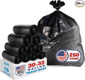 IUI 30-33 Gallon Trash Bags 250 Count 32 x 38 Black Garbage Bags for Home Kitchen Waste Lawn and Leaf Durable &amp Tear-Resistant Made in USA
