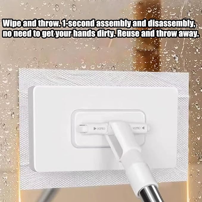 Automatic Cloth Changing Lazy Mop 100x16x8.5cm Disposables Dust Mops with 10 Reusable Cloths 360° Rotatable Flat Mop Portable Detachable Press Face Towel Clamp Wipes Cleaner for Wet and Dry Use