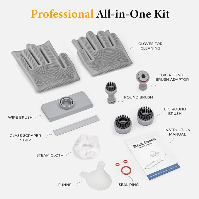 Steam Cleaner for Home All-in-One Kit Handheld Steamer for Cleaning 15s Heat-Up Steam Adjustable Suitable for Tile Grout Window Bathroom Kitchen Fabric
