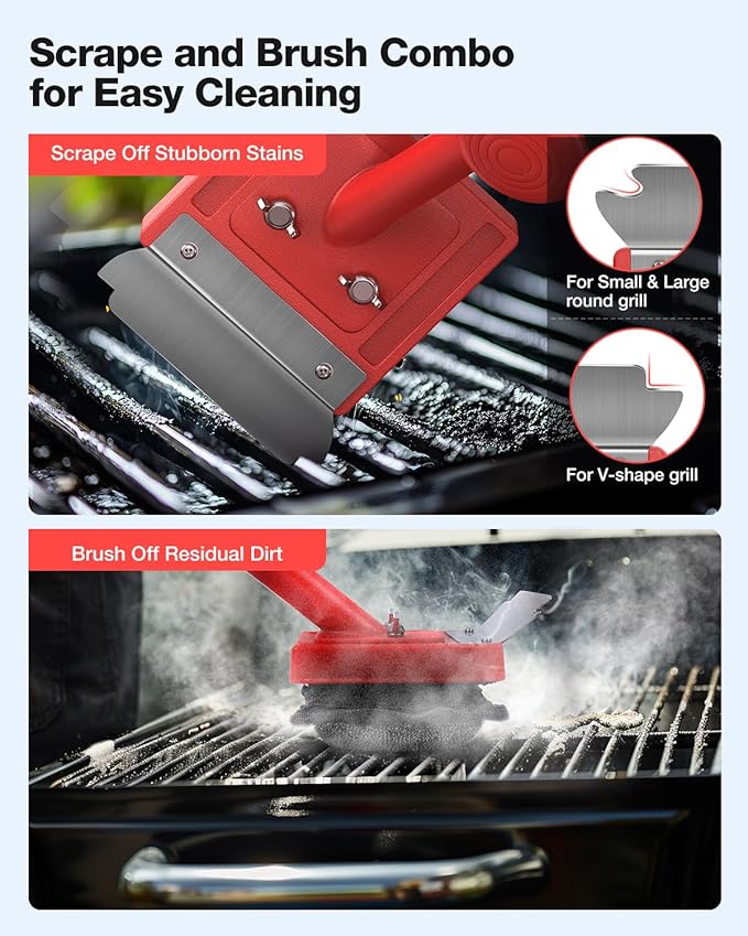 Grill Brush Bristle Free Safe Non Metal Wire with Scraper 10 Replacement Heads Steam Grilling Grate Cleaning Tool BBQ Cleaner Accessory Kit Set Outdoor Cast Iron Barbecue/Barbeque Scrubber
