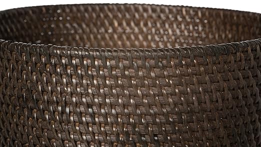 KOUBOO Loma Round Rattan Paper Waste Basket Trash Can Bathroom Garbage Bin Bedroom Kitchen Office Home Desk Small Wicker Bin for Waste Paper Espresso
