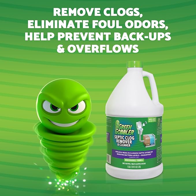 Green Gobbler EMERGENCY Septic Sludge Remover - Septic Tank Clog Remover Treatment for Clogs Back-Ups &amp Foul Odors and Overflow Prevention - 1 Gallon
