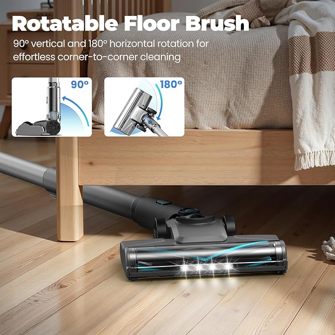 Vazone Cordless Stick Vacuum Cleaner with Self-Standing 8-in-1 Vacuum Cleaners for Home Lightweight Powerful Vacuum with LED Screen Rechargeable Vacuum for Carpet Pet Hair Hardwood Floors