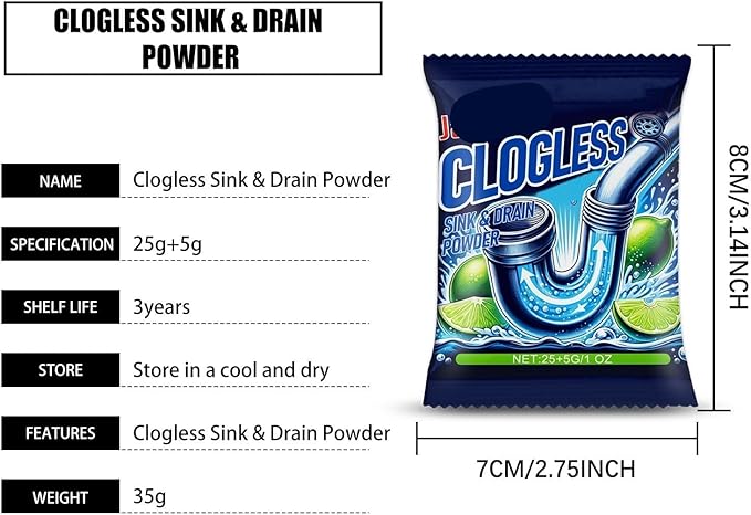 Drain Unclogger Powder for Kitchen and Bathroom - Quick Acting Grease &amp Food Waste Dissolver Plant-Based Formula Safe &amp Easy to Use Eliminates Odors(10PCS)