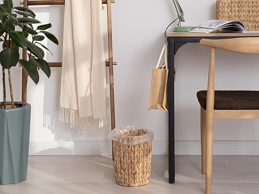 StorageWorks Wicker Waste Basket Small Trash Can for Bathroom Water Hyacinth Trash Basket for Office Wicker Garbage Can for Bedroom Round 1 Pack