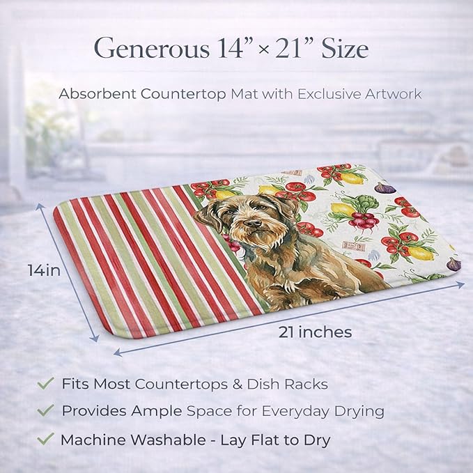 Caroline's Treasures Chestnut Wirehaired Pointing Griffon Vegetables Dish Drying Mat Absorbent Dish Drying Mat Pad for Kitchen Counter Dish Drainer Mat for Countertop 14 x 21 Multicolor