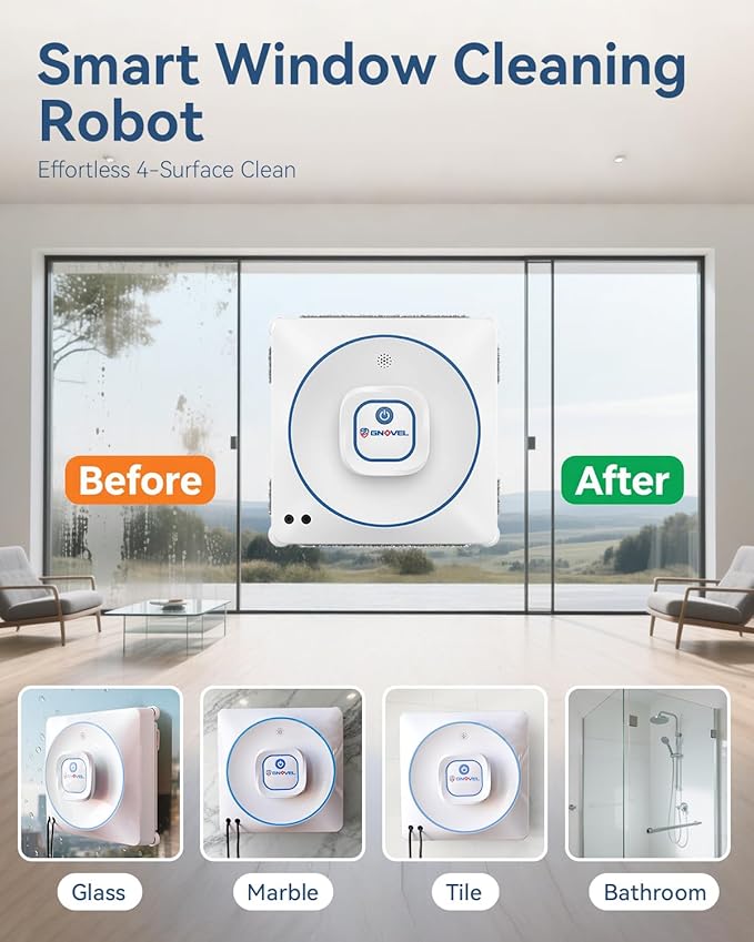 Window Cleaning Robot 8000Pa Auto Window Cleaner with Intelligent Path Planning 15-Stage Anti-Fall for High-Rise Glass App &amp Remote Control Hands-Free for Tile &amp Floor-to-Ceiling Windows