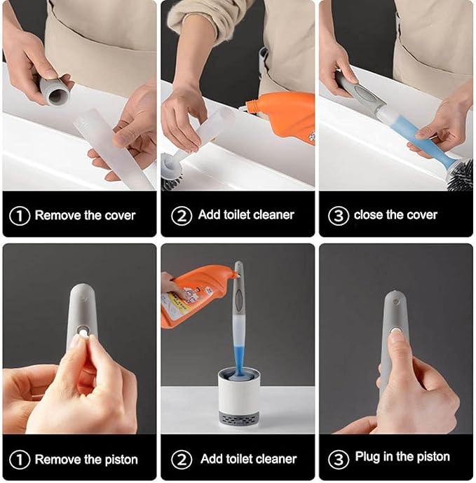 Silicon Toilet Bowl Cleaning Brush SetWall Mount Toilet Brush Refillable Toilet Brush Diatom Mud Absorbent Soft Bristled Silicone Toilet Brush