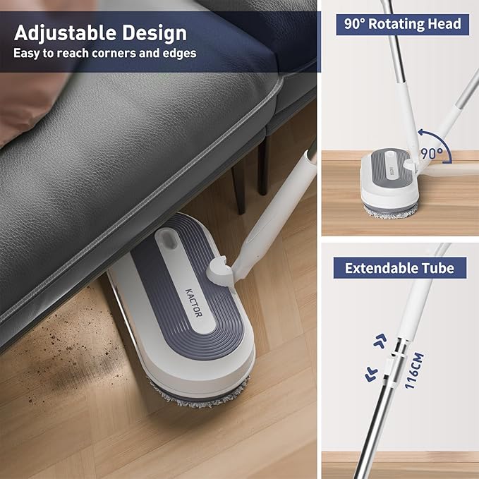 Cordless Electric Spin Mop Electric Floor Cleaner with Water Sprayer &amp LED Headlight 50mins Working Time 290ml Water Tank Adjustable Tube Self-Propelled Multi-Surfaces Floor Mop for Home Clea