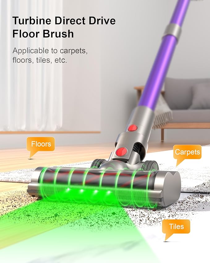 Cordless Vacuum Cleaner 2 Batteries 120 Mins Runtime 600W 50KPA Stick Vacuum with Self-Standing Tangle-Free Brush LED Display Vacuum Cleaner for Home Hardwood Floor Carpet Pet Hair