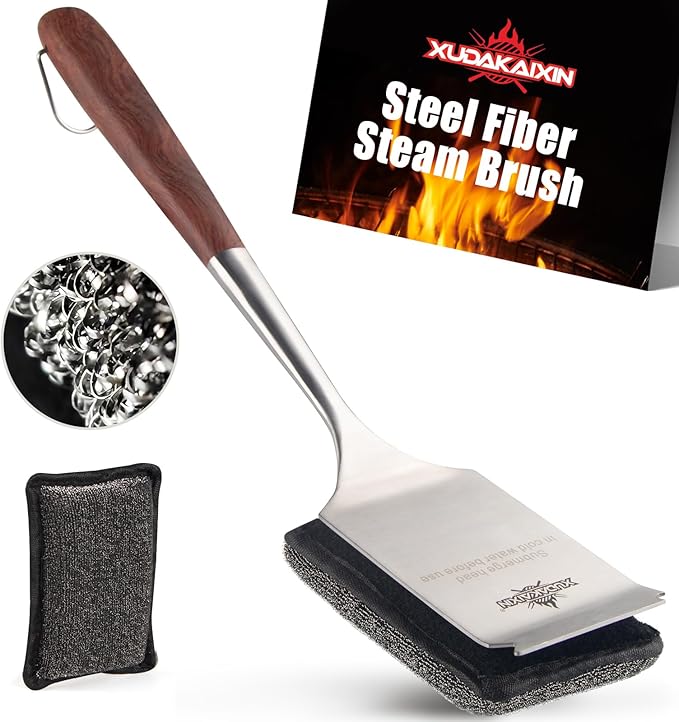 Bristle-Free Steam Cleaning Grill Brushwith Extended Luxurious Rosewood Handle and 1 Replacement HeadBBQ Grill Cleaning Brush KitSafe Grill Cleaner for Outdoor GrillGifts for Men/Dad