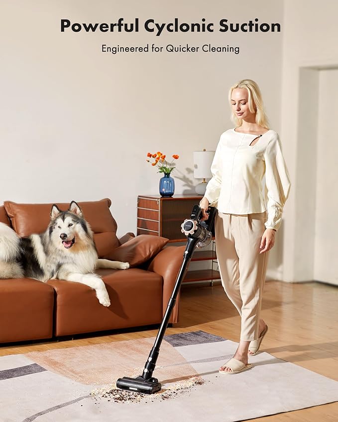 Trucozie Cordless Vacuum Cleaner 8-in-1 Lightweight Stick Vacuum with 45mins Runtime Powerful Suction Vacuum Cleaners for Home Hardwood Floors Carpet Pet Hair Black